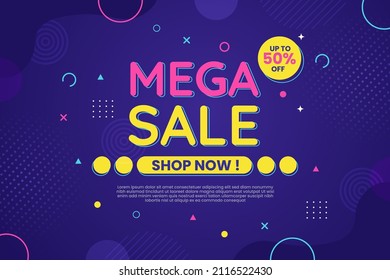 Mega sale banner with 50 percent off discount