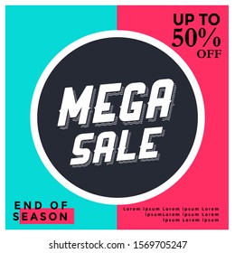 Mega sale banner, up to 50%, Vector illustration
