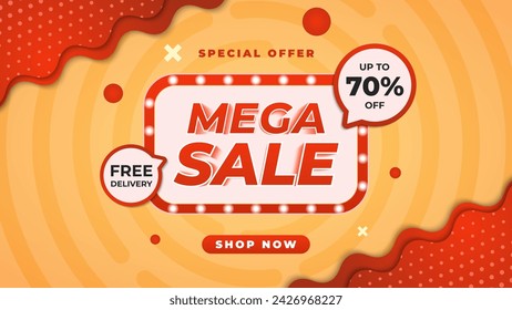 Mega sale banner background with promo text box