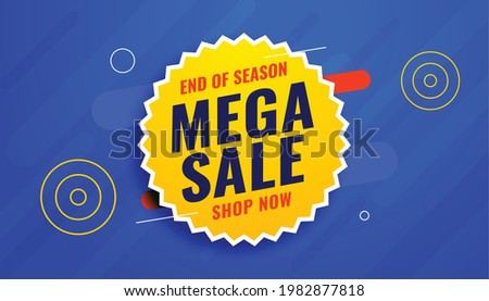 mega sale banner in blue and yellow colors