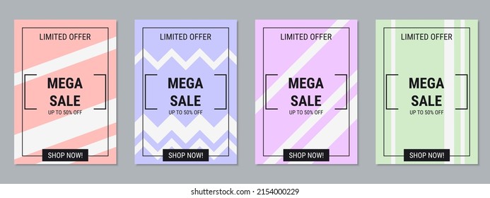 Mega Sale Banner, Business Flyer, Discount Coupon, Booklet Vector Design Templates Collection. A4 Format