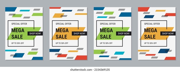 Mega Sale Banner, Business Flyer, Discount Coupon, Booklet Vector Design Templates Collection. A4 Format