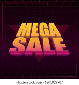Mega Sale banner in cyber punk style. Vector illustration