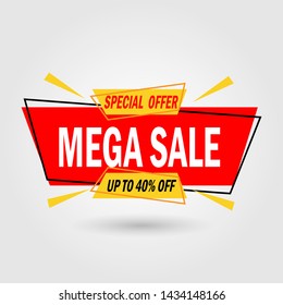 Mega sale banner design. 40% best offer. Special offer. Vector illustration