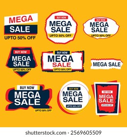 Mega sale banner design. Banner sale tag. Special offer symbol. Shop market poster. Web design 