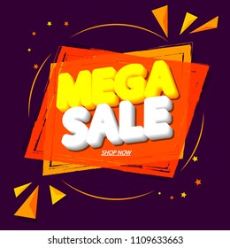 Mega Sale, banner design template, discount tag, app icon, vector illustration