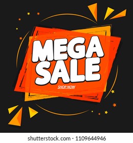 Mega Sale, banner design template, discount tag, app icon, vector illustration