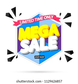 Mega Sale, banner design template, discount tag, vector illustration