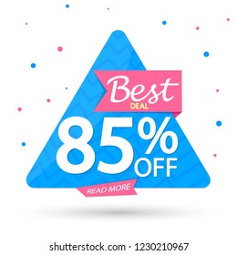 Mega Sale, banner design template, discount tag, best deal, 85% off, vector illustration