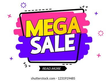Mega Sale, banner design template, discount tag, vector illustration