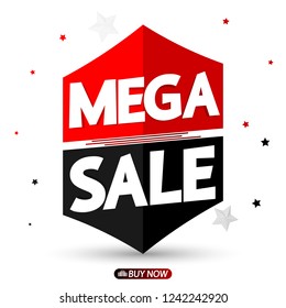 Mega Sale, banner design template, discount tag, vector illustration