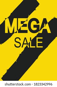 Mega Sale Banner design template on Yellow background. Super Sale Typography Banner . Black and Yellow Colored Mega Sale Poster.