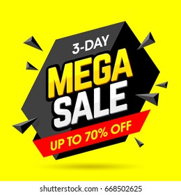 Mega Sale banner design template, 3 day special offer, vector illustration