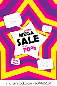 mega sale banner design using colorful star