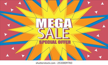 Mega sale banner discount promotion template, special offers banner template design, big sale special offer, sale flat discount and special offer tag, mega offer social media template