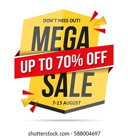 Mega sale banner, don't miss out, 70 percents discount, modern sale banner, vector eps10 illustration