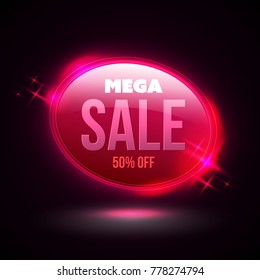 Mega sale banner fifty percent off. Vector illustration.