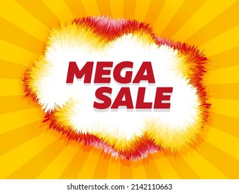 Mega sale banner with fluffy background for your design. Vector.