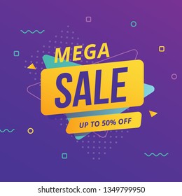 Mega sale banner with geometric style