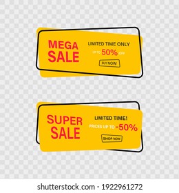 Mega sale banner. Limited only today up to 50 percent off. Vector flat illustration. End of season special offer poster on transparent background.