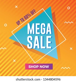 Mega sale banner with modern memphis background