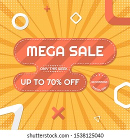 Mega sale banner modern shape design with halftone style only this week. vector illustration