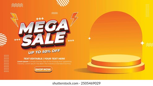 Mega Sale Banner with Podium Template for promotion, banner, web, shopping