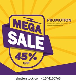 Mega Sale Banner and Poster. 45% off. Promotion Banner and Poster Vector illustration
