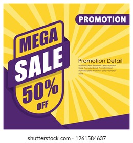 Mega Sale Banner e Poster. 50% de desconto. Ilustração Vector de Banner e Poster Promoção