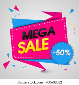 Mega Sale Banner or Sale Poster Design with 50% off offer.