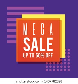 Mega sale banner. Promotion square banner on purple background