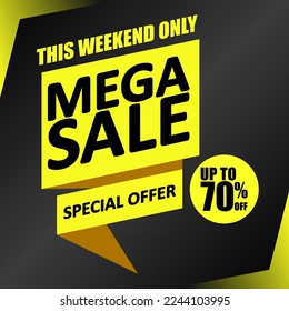 Mega sale banner promotion template design, Big sale discount up to 70% off. Super Sale, end of season special offer.