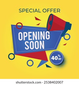 Mega sale banner promotion template with 3D megaphone on red background. Special deal label design