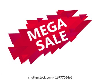 Mega sale banner with red gradient triangles on white background. Drop in prices, big discounts, sale. Vector illustration
