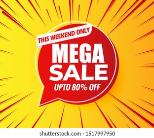 mega sale banner red on yellow background.Vector template