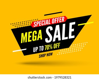 Mega sale banner, special offer up to 70% off. Vector illustration.