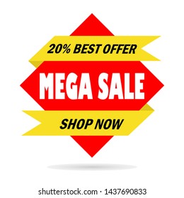 Mega sale banner template. 20% best offer. Super sale. Big sale. Vector illustration