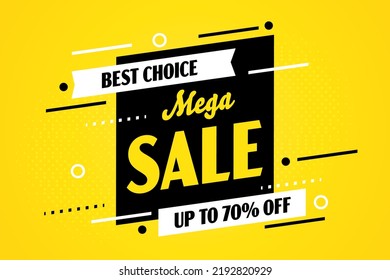 Mega sale banner template. Up to 70 percent price off special offer. Best choice for customer satisfaction advertisement. Mega sale promotion banner motion design vector illustration