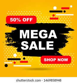 Mega sale banner template design. Perfect for website, badge, poster, mockup brochure style, cover, booklet, print, flyer, blank, card, ad, sign.Vector illustration.