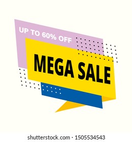 Mega sale banner template design, end of season special offer banner. Vector illustration