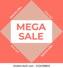 Mega Sale banner template design in trendy coral color. Big sale special offer promo design for advertisement flyer, poster or web site, vector illustration.
