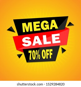 Mega sale banner template design. Special offer, discount up to 70% off. Vector illustration