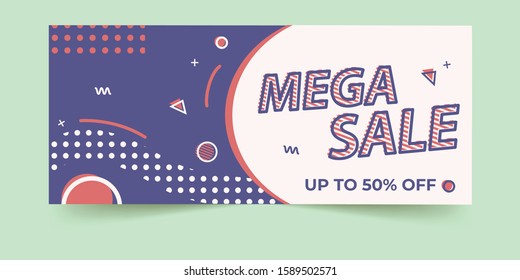 Mega sale banner template design, Big sale special offer. end of season special offer banner. vector illustration. Sale banner in memphis style