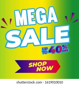 mega Sale banner template design, Big sale special offer. Vector illustration.