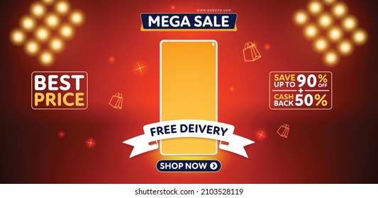 Mega sale banner template design for web or social media.