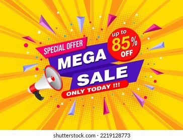 Mega sale banner template design. Abstract sale banner. promotion poster. special offer up to 85% off