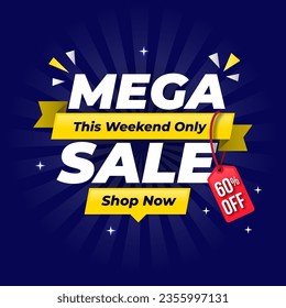 Mega venta diseño de plantillas de banner para web o medios sociales con fondo azul, este fin de semana sólo a 60% de descuento.