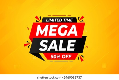 Mega sale banner template design for web or social media, Modern sale poster. discount sale banner composition with flat abstract background template vector Illustration.