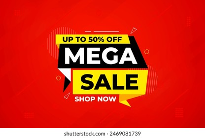 Mega sale banner template design for web or social media, Modern sale poster. discount sale banner composition with flat abstract background template vector Illustration.