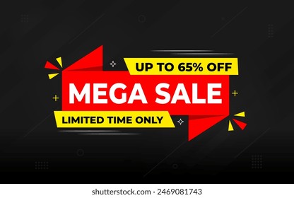 Mega sale banner template design for web or social media, Modern sale poster. discount sale banner composition with flat abstract background template vector Illustration.